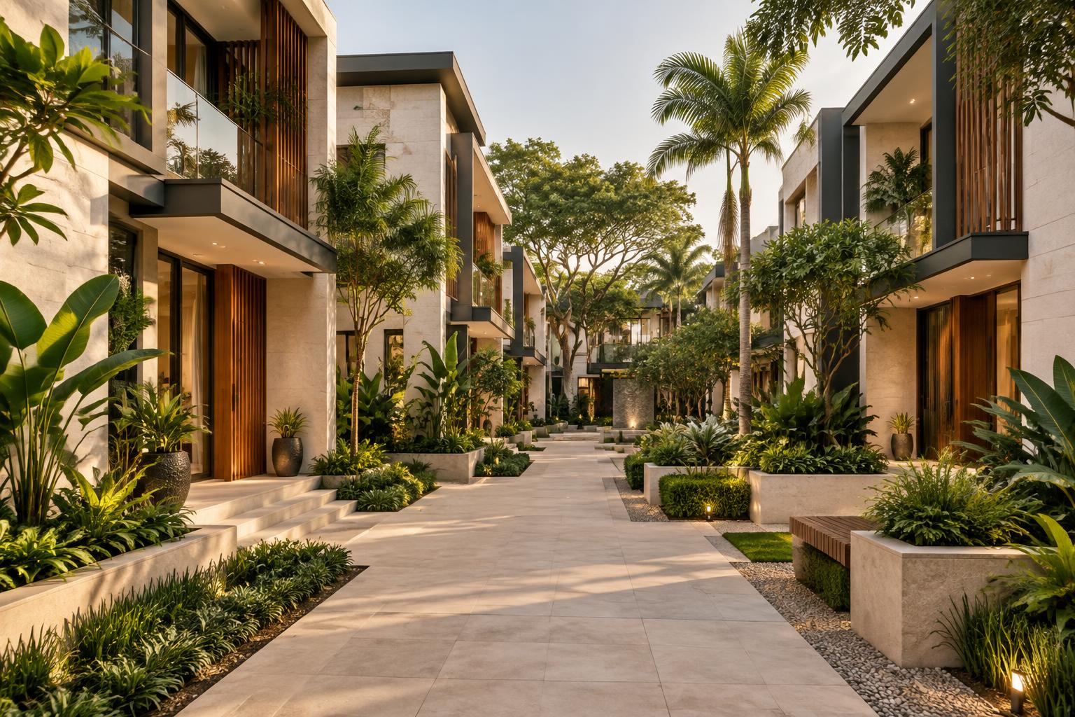 Residential neighborhood with landscaped shared spaces