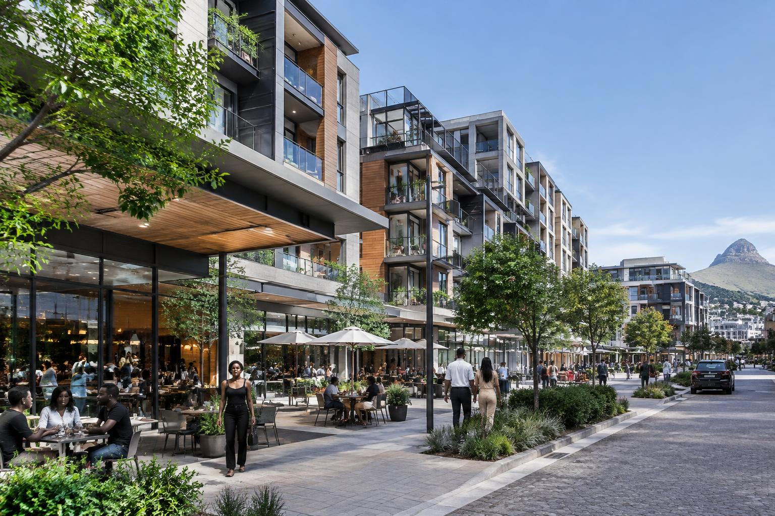 Mixed-use buildings with public space and active ground floor